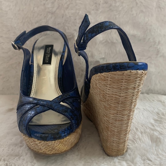 White House Black Market Shoes - WHBM Sophie Blue Wedge Platform Sandals